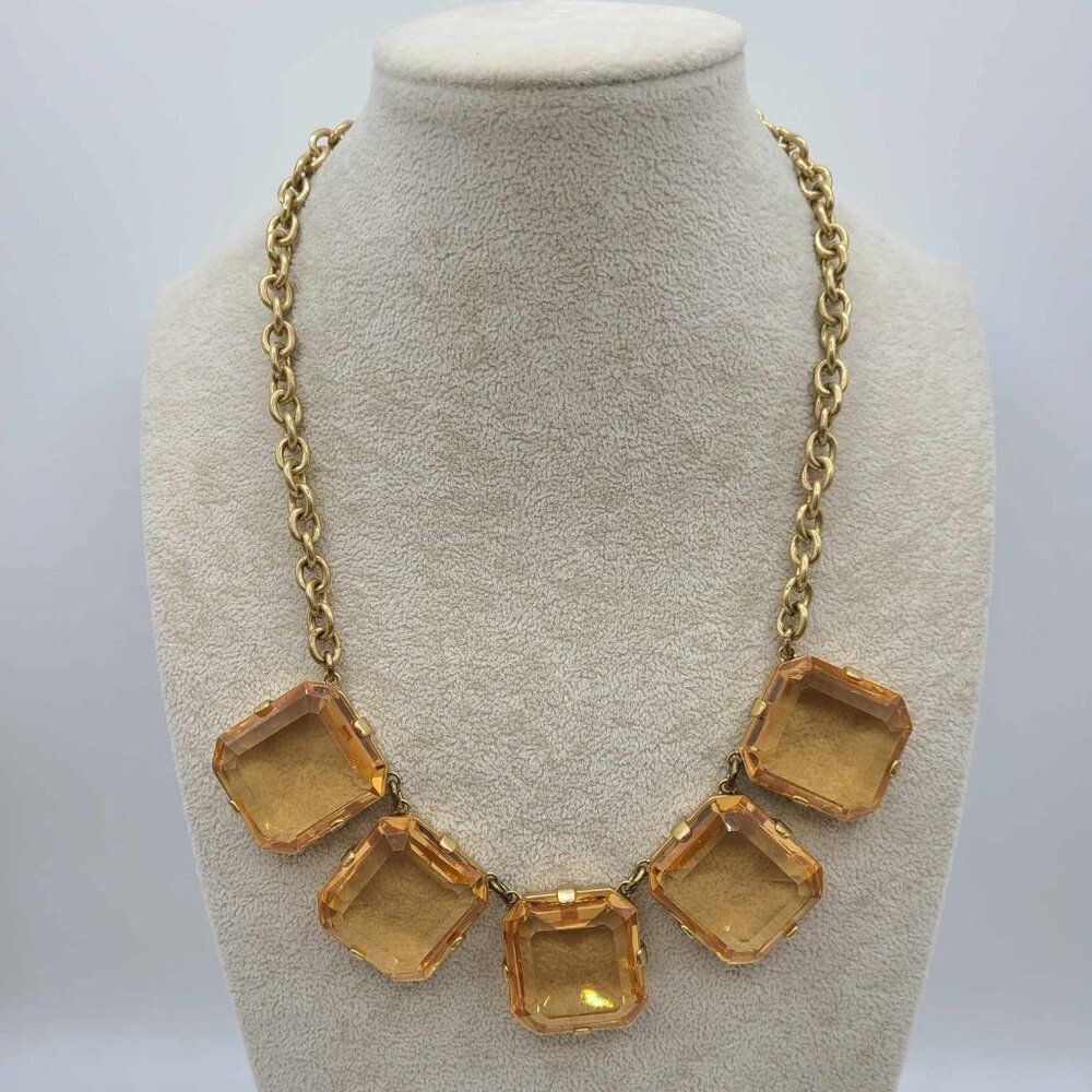 J Crew Large Amber Colored Crystal Statement Necklace
